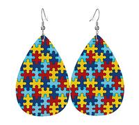 Colore Puzzle Disturbo Autistico Modello Orecchini In Pelle Per Le Donne Ciondola Il Pendente Dell'orecchino Con I Regali Del Gancio Per La Ragazza Adulta