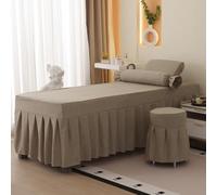 Colore Solido Tavolo Letto Gonna Massaggio Tessuto Lino-Cotone Biancheria da Massaggio Professionale con Foro Facciale Copertura Letto Spa Massaggio Foglio Montato,caffè,60x180cm(S)