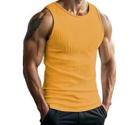 Colore Top Uomini Dimagrante Senza Maniche Spalla Larga Solido Gilet, Giallo, M