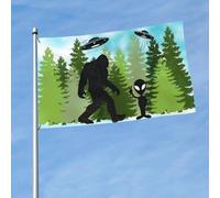 Colore Vivido Bandiera Pirati Alien And Bigfoot Ufo Bandiera Da Cortile All'Aperto Bandiera Da Giardino Per Feste, Camion, Decorazione Domestica, 3X5 Ft