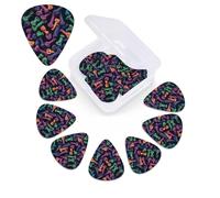 Colored Bones - Confezione da 12 plettri per chitarra in celluloide di 3 diversi spessori, con scatola portaoggetti, plettro personalizzato per chitarra acustica