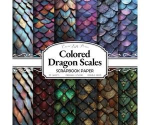 Colored Dragon Scales Scrapbook Paper: 20 Double-Sided 8.5 x 8.5 Inches Metallic-Style Scale Patterns for Junk Journals, Card Making, Collage, Decoupage & Mixed Media
