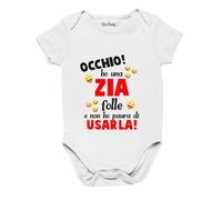 Colorfamily Body Neonato Divertente Occhio! Ho Una Zia Folle e Non Ho Paura di usarla! - Body Simpatico e Divertente - Idea Regalo
