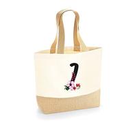 Colorfamily Borsa Mare Donna Grande Borsa Da Spiaggia con Iniziale Floreale - Lettera I - 100% cotone