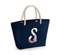 Colorfamily Borsa Mare Donna Grande Borsa Da Spiaggia con Iniziale Floreale - Lettera S - 100% cotone Canvas