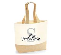 Colorfamily Borsa Mare Donna PERSONALIZZABILE con nome Grande Borsa Da Spiaggia con Iniziale Floreale - Lettera S - 100% cotone