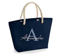 Colorfamily Borsa Mare Donna PERSONALIZZABILE con nome Grande Borsa Da Spiaggia con Iniziale Floreale - Lettera A - 100% cotone Canvas
