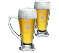 Colorfamily Coppia Boccali da birra Personalizzati Set da 2 Boccali da birra personalizzati con nome King Queen - bicchiere in vetro 38 cl