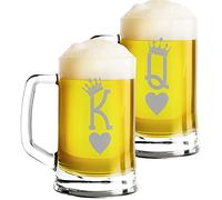 Colorfamily Coppia Boccali da birra Set da 2 Boccali da birra King Queen - bicchiere in vetro 50 cl