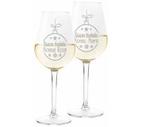 Colorfamily Coppia Calici Personalizzati Set da 2 calici Vino Buon Natale Nonno Nonna Personalizzabili con Nome Natale Compleanno Matrimonio Fidanzamento - Bicchiere in Vetro 500 ml