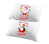 Colorfamily Coppia di federe PERSONALIZZABILI matrimoniali natalizie divertenti Mr Mrs Claus Buon Natale Personalizza con nome