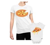 Colorfamily Coppia t-Shirt e Body Neonato Festa della Mamma Maglietta Mamma Figlio Pizza - Idea Regalo Mamma