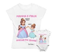 Colorfamily Coppia T-Shirt e Body Personalizzabile Mamma e Figlia Amiche per Sempre Donna Neonato Festa della Mamma Maglietta Manica Corta Taglie dalla S alla XL e da 0 a 24 Mesi