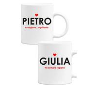 Colorfamily Coppia Tazze Mug Sanvalentino Personalizzabile Ho sempre ragione Personalizza con nome Amore Innamorati Fidanzati Regalo Lui e Lei