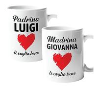 Colorfamily Coppia Tazze Personalizzati Set da 2 Tazze Ti voglio bene Padrino Madrina Personalizzabili con Nome Natale Compleanno Matrimonio Fidanzamento - Tazza Mug 11 oz
