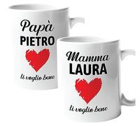 Colorfamily Coppia Tazze Personalizzati Set da 2 Tazze Ti voglio bene Papà Mamma Personalizzabili con Nome Natale Compleanno Matrimonio Fidanzamento - Tazza Mug 11 oz