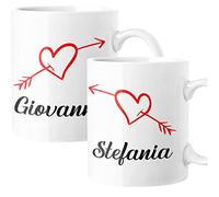 Colorfamily Coppia Tazze Sanvalentino Personalizzabile Cuore Freccia Cupido Personalizza con Nome Amore Innamorati Fidanzati Regalo Lui e Lei Tazza Mug 11 Oz