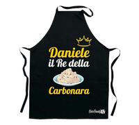 Colorfamily Grembiule da Cucina Personalizzabile con Nome Divertenti Il re della carbonara Idea Regalo (Nero)