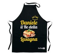 Colorfamily Grembiule da Cucina Personalizzabile con Nome Divertenti Il re della lasagna Idea Regalo (Nero)