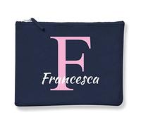 COLORFAMILY Pochette Donna PERSONALIZZABILE con Iniziale e Nome - Lettera F - 100% cotone Canvas