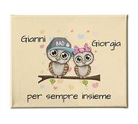 Colorfamily Quadro Tela Pittorica Canvas PERSONALIZZABILE Regalo Coppia SanValentino Innamorati Gufi Per Sempre Insieme - Disponibile nei formati 50x70 cm e 35x50 cm
