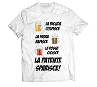 Colorfamily T-Shirt Divertente Uomo La bionda Colpisce, la Mora rapisce, la Rossa gioisce, la patente sparisce Maglietta Manica Corta Taglia L