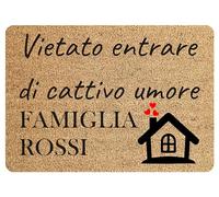 Colorfamily Tappeto Zerbino personalizzato con nome Famiglia Vietato entrare di cattivo umore? Ingresso Casa 60x40 cm