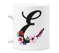 Colorfamily Tazza Mug con Iniziale Floreale - Lettera E - 100% ceramica