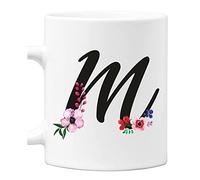 Colorfamily Tazza Mug con Iniziale Floreale - Lettera M - 100% ceramica