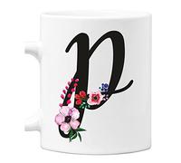 Colorfamily Tazza Mug con Iniziale Floreale - Lettera P - 100% ceramica