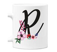 Colorfamily Tazza Mug con Iniziale Floreale - Lettera R - 100% ceramica
