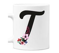 Colorfamily Tazza Mug con Iniziale Floreale - Lettera T - 100% ceramica