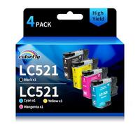 colorfly LC521 Cartucce d'inchiostro Compatibile per Brother LC521 LC521XL LC 521 LC521VAL Compatibili con Brother DCP-J1260W, DCP-J1310DW, DCP-J1313DW, DCP-J1360DW, DCP-J1460DW,4 Pack with chip