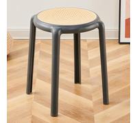 Colorful 18-inch Round Stackable Bar Stools, Backless Portable Plastic & Rattan Chairs for Kitchen, Dining Room, Outdoor Use - Space-Saving Design