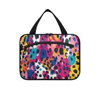 Colorful Animal Print Cheetah appeso borse da viaggio con gancio, designer chic articoli da toeletta borsa per le donne che viaggiano estuche para guardar maquillaje M, Ghepardo con stampa animalier