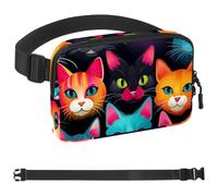 Colorful Art Cat Group-1393 - Marsupio a tracolla per uomini e donne, marsupio per viaggi, casual, passeggiate, corsa, escursionismo, ciclismo, multicolore, 4 x 23 x 15 cm, Multicolore,