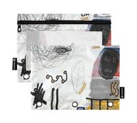 Colorful Art Trend Graffiti Raccoglitore Sacchetti con Finestra Trasparente Cerniera Astuccio Grande Capacità Raccoglitori 3 Anelli per Forniture per Ufficio Multicolore 2 PZ