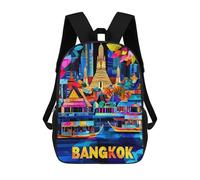 Colorful Bangkok Cityscape Vibrant Skyline Zaini, Zaino Per Bambini, Borsa Scolastica Per Studenti, Zaini Da Viaggio Stampati in 3D, Zaino Accessorio Moda, Zaini Impermeabili Per Bambini 17inch