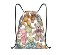 Colorful Bears Titolo: Borsone leggero con coulisse - Sacca da palestra pieghevole impermeabile con tracolla regolabile, ideale per sport, yoga, viaggi e scuola, Nero , M
