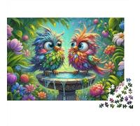 Colorful Birds Garden Jigsaw for Adults Teens: Whimsical Owls Bird Bath Educational Game for Wall Decoration And Gifts 70x50cm/1000pcs