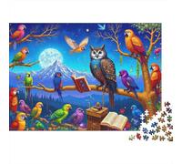 Colorful Birds Night Puzzle 1000 Pezzi Recyclable Owl Senior Puzzles Gioco Educativo Decompressione Ideale per la Famiglia e gli Amici Compleanni 52x38cm/1000pcs
