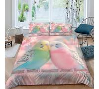 Colorful birdsSet Di Copripiumino 3 Pezzi stampa 3D con cerniera Cute pet parakeets style copripiumino con federa soffice ultra morbido e traspirante for bambini adulti ragazzi Single（135x200cm）