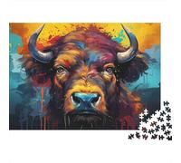 Colorful Bison Portrait Puzzle 1000 Pezzi Cartone Spesso Per Adolescenti 12-18, Puzzle Allenamento Mentale, Divertimento Vacanza, Regalo Anniversario Per Adolescenti 38x26cm/1000pcs