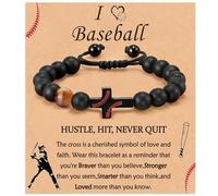 COLORFUL BLING Braccialetto con croce da calcio per donne e uomini, baseball, calcio, basket, braccialetto con perline naturali, regalo di laurea religioso cristiano, per donne amiche, One Size, Lega