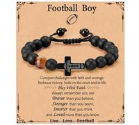 COLORFUL BLING Braccialetto con croce da calcio per donne e uomini, baseball, calcio, basket, braccialetto con perline naturali, regalo di laurea religioso cristiano, per donne amiche, One Size, Lega