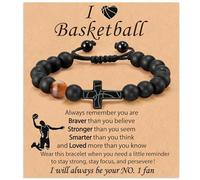 COLORFUL BLING Braccialetto con croce da calcio per donne e uomini, baseball, calcio, basket, braccialetto con perline naturali, regalo di laurea religioso cristiano, per donne amiche, One Size, Lega