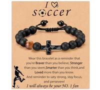 COLORFUL BLING Braccialetto con croce da calcio per donne e uomini, baseball, calcio, basket, braccialetto con perline naturali, regalo di laurea religioso cristiano, per donne amiche, One Size, Lega