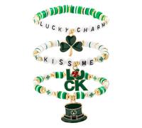 COLORFUL BLING Braccialetto per il giorno di San Patrizio per le donne con ciondolo a forma di trifoglio fortunato, accessorio per le vacanze, buona fortuna, quadrifoglio, gioielli, regali per donne e