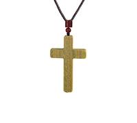 COLORFUL BLING Rosario cattolico in legno naturale con crocifisso in legno, collana con ciondolo a forma di croce religiosa, collana con ciondolo a forma di crocifisso religioso, gioielli fatti a mano