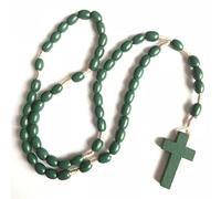 COLORFUL BLING Rosario cattolico in legno naturale con crocifisso in legno, collana con ciondolo a forma di croce religiosa, collana con ciondolo a forma di crocifisso religioso, gioielli fatti a mano